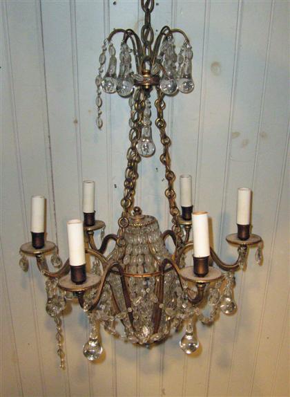 Appraisal: French gilt metal and crystal six-arm chandelier early th century