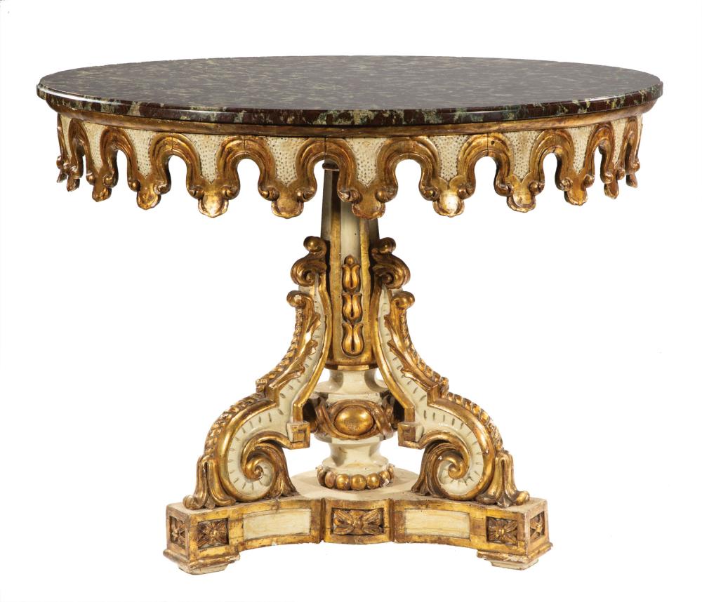 Appraisal: Italian Carved Painted and Parcel Gilt Center Table th c