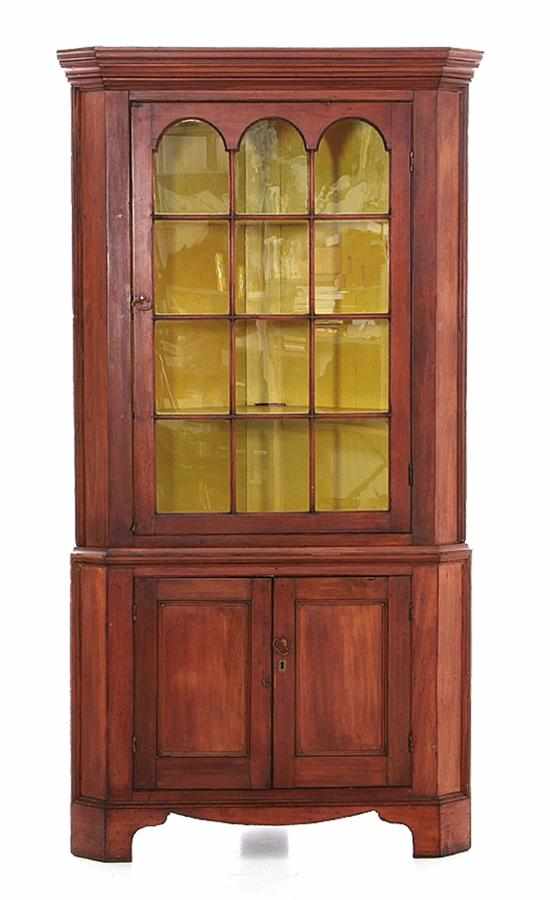 Appraisal: Pennsylvania Federal poplar corner cupboard possibly Bucks County early th