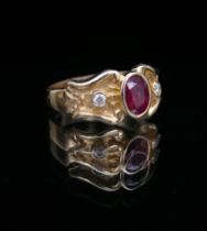 Appraisal: Lady's Ruby Ring K yellow gold band set with a