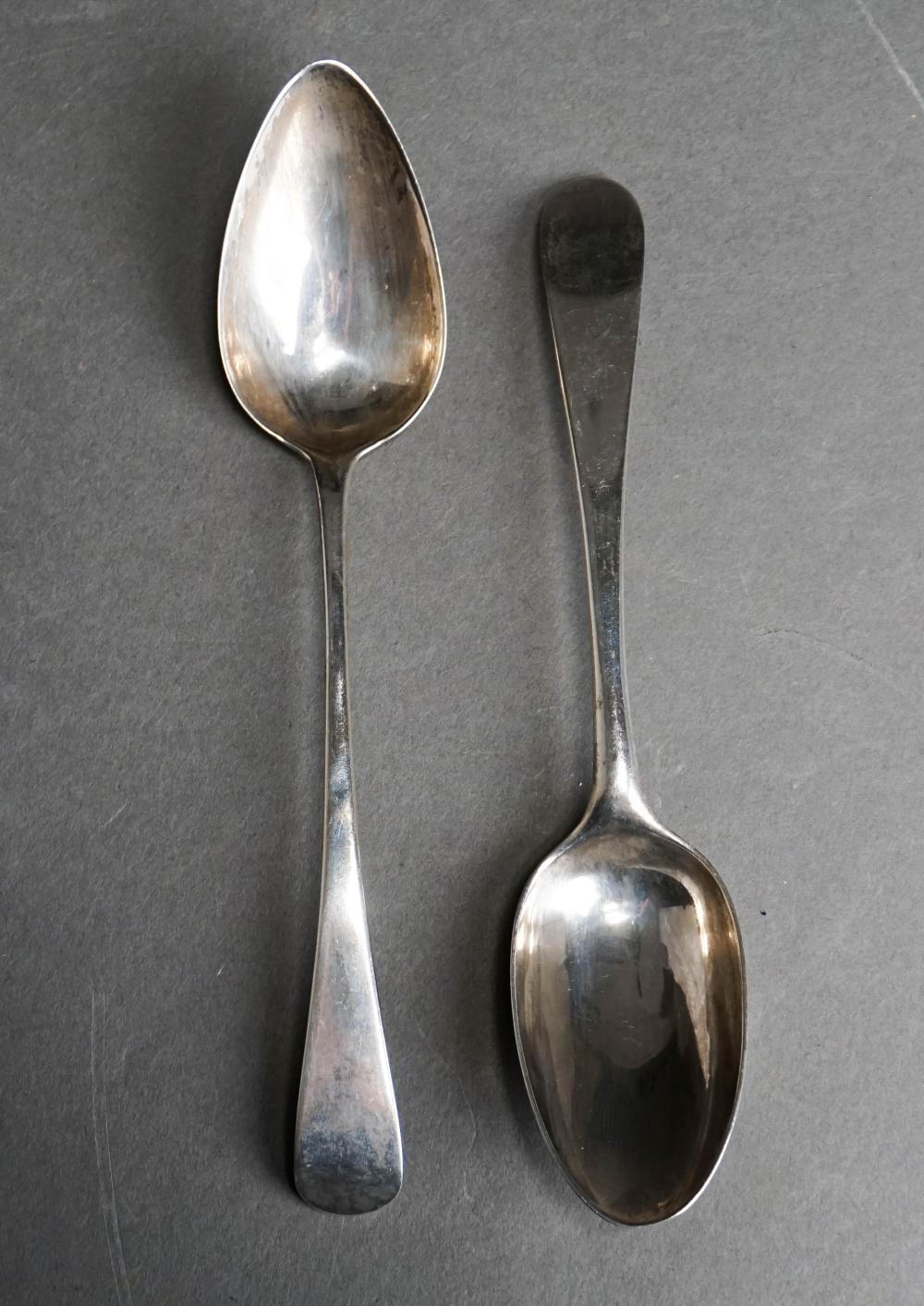 Appraisal: TWO ENGLISH SILVER TABLESPOONS OZTTwo English Silver Tablespoons Dimensions ozt