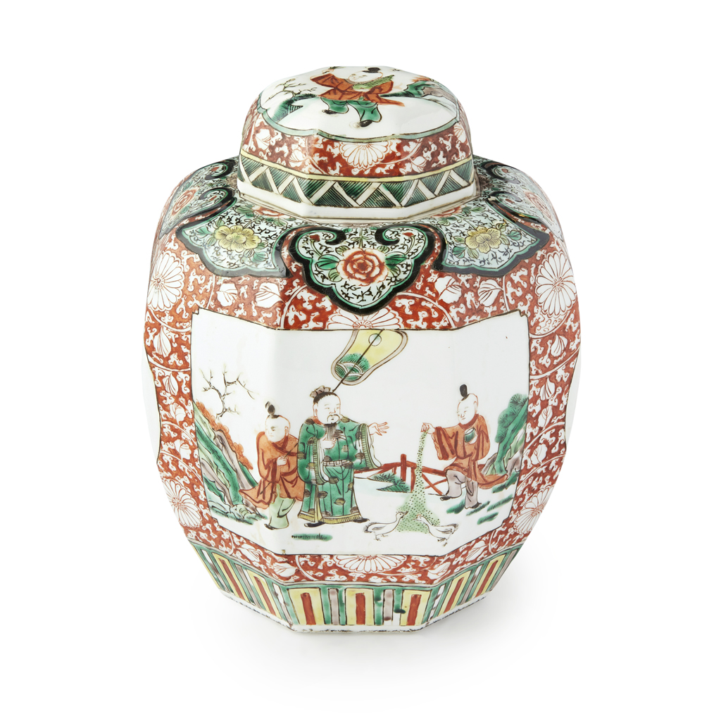 Appraisal: FAMILLE VERTE OCTAGONAL GINGER JAR AND COVER KANGXI MARK BUT