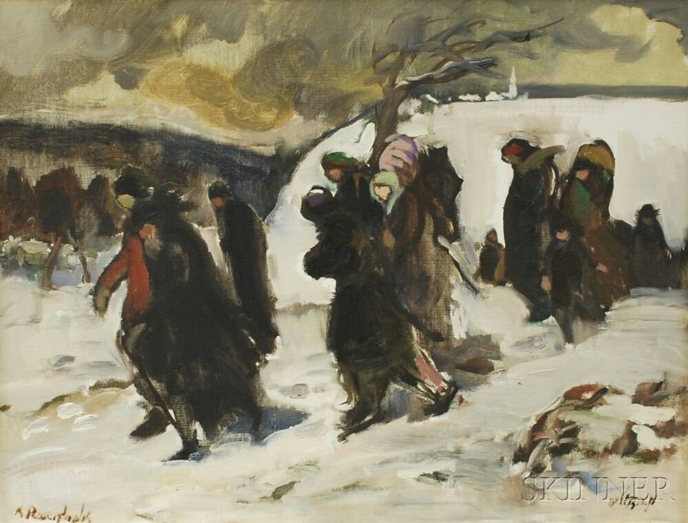 Appraisal: Moshe Rosenthalis Lithuanian Israeli - Refugees in Winter Signed l