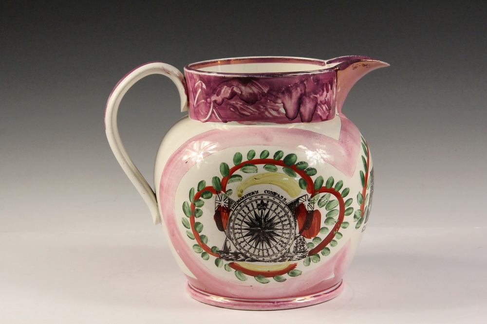 Appraisal: SUNDERLAND PINK LUSTRE PITCHER - Large Soft Paste Pitcher with