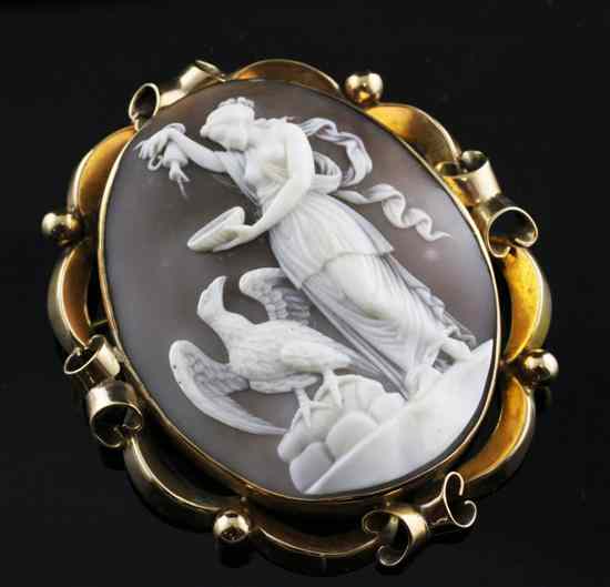 Appraisal: A Victorian ct gold scroll mounted cameo brooch carved with