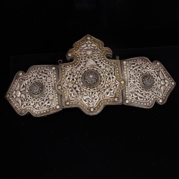 Appraisal: Antique Tribal Caucasian GIANT Russian Silver Reticulated Ceremonial Belt Buckle