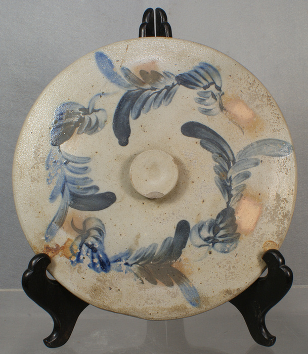 Appraisal: Blue decorated stoneware lid overall d od of flange glaze