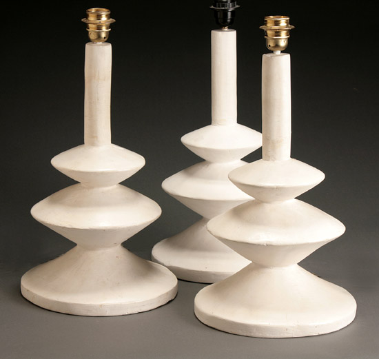 Appraisal: Three White Painted Plaster Table Lamps In the Manner of