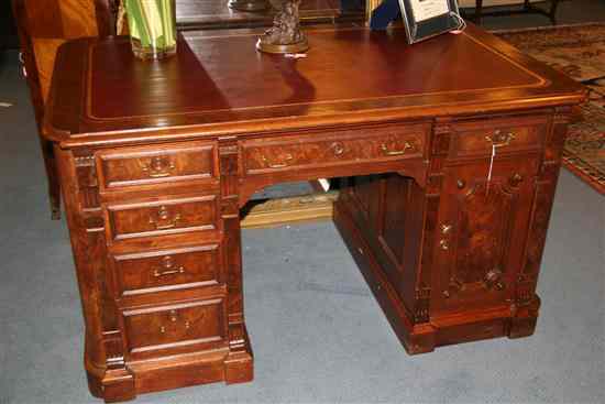 Appraisal: AMERICAN RENAISSANCE REVIVAL WALNUT AND BURL WALNUT STYLE DOUBLE-PEDESTAL PARTNER'S