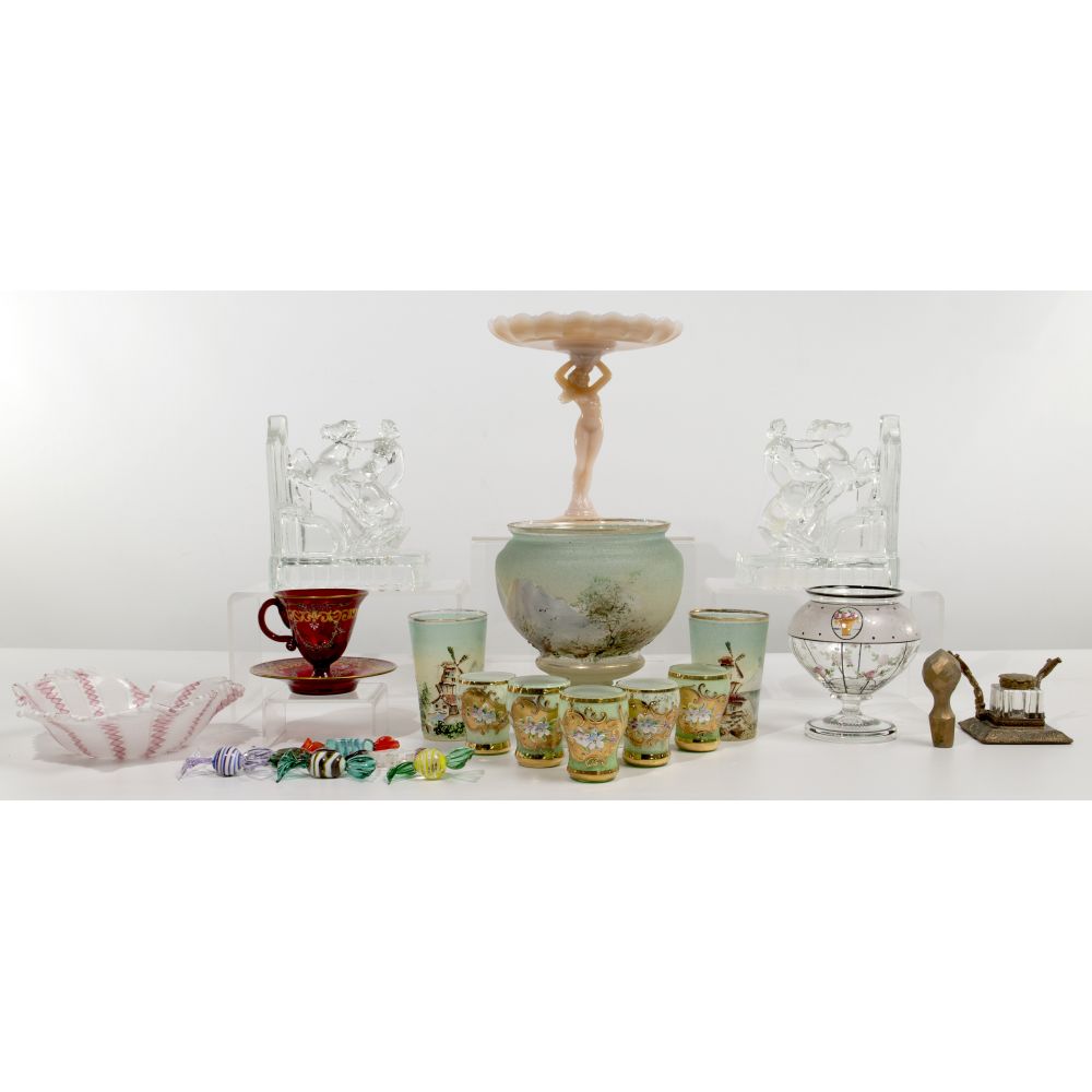 Appraisal: GLASS ASSORTMENT items including matching hand blown Venetian crystal cordial