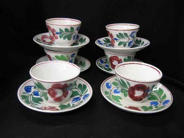 Appraisal: Ironstone Cups Saucers rose decor handles th century