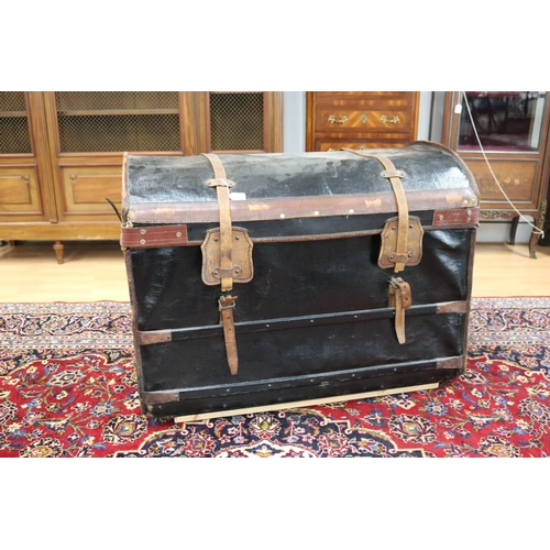 Appraisal: Large antique French travelling trunk ebonized woven canvas over a