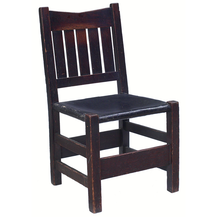 Appraisal: Gustav Stickley side chair V back form with five vertical