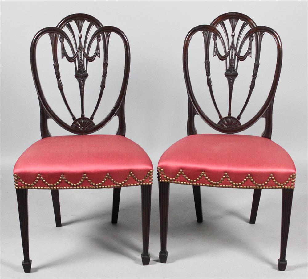 Appraisal: PAIR OF FEDERAL STYLE SHIELD BACK MAHOGANY SIDE CHAIRS CIRCA