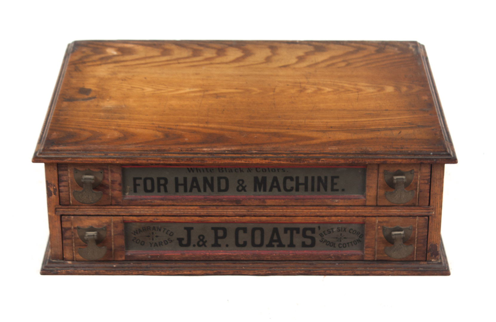 Appraisal: J P Coats walnut spool and thread cabinet two-drawer countertop