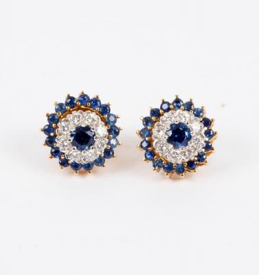 Appraisal: A pair of sapphire and diamond cluster ear studs with