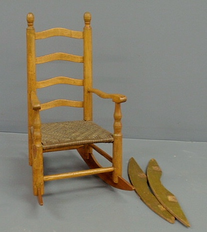 Appraisal: Child s four-slat rocker early th c with a splintwood