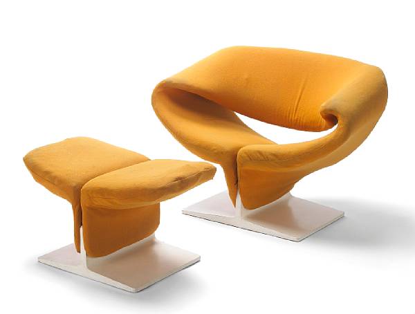 Appraisal: A Pierre Paulin ribbon chair and ottoman by Artiform orange