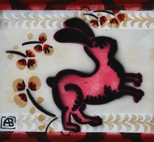 Appraisal: AILEEN BROWN born Japanese Rabbit reverse glass from stencil x