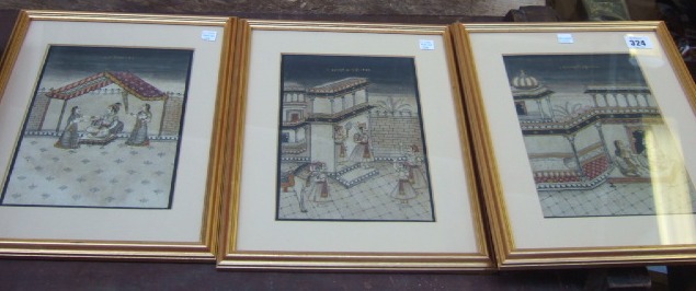 Appraisal: Indian School three gouache on paper th century probably from