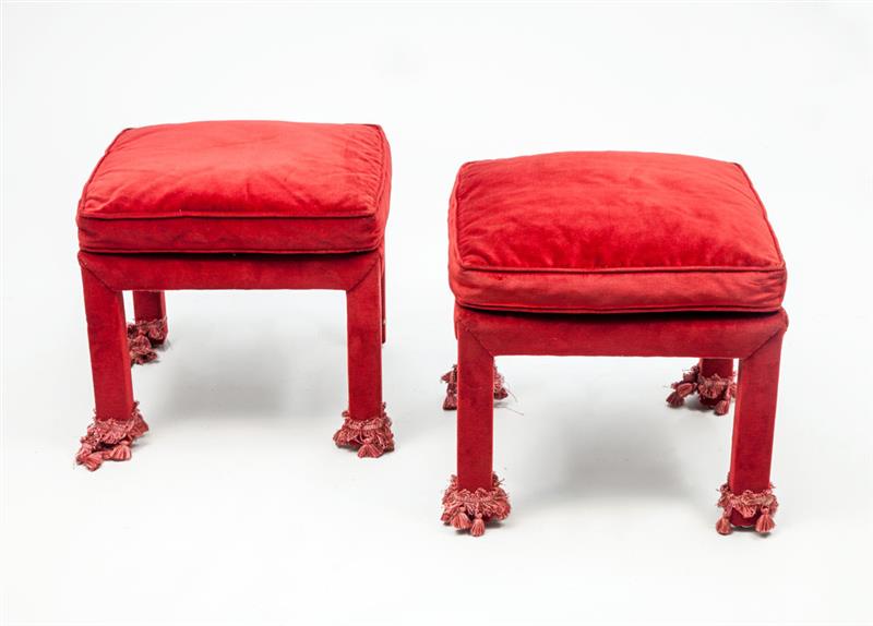 Appraisal: Pair of Baroque Style Burgundy Velvet-Upholstered Stools x x in