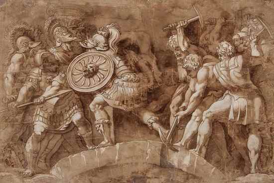 Appraisal: After Polidoro de Caravaggio Horatius Cocles defending the bridge over