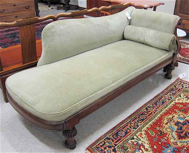 Appraisal: REGENCY UPHOLSTERED ROSEWOOD MERIDIENNE English c - with padded back