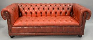 Appraisal: Vintage leather chesterfield sofa lg Vintage leather chesterfield sofa lg