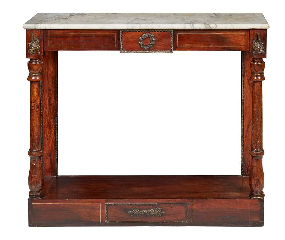 Appraisal: Y REGENCY ROSEWOOD GRAIN PAINTED BRASS-LINED AND MARBLE TOPPED CONSOLE