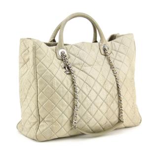 Appraisal: Chanel Grey Quilted Snakeskin Large Shopping Tote Silver-tone hardware single