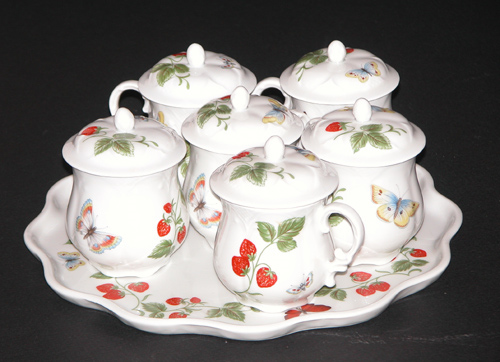 Appraisal: Limoges China Strawberry Decorated Pot de Cremes on Tray pieces