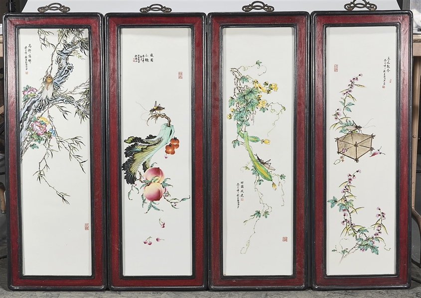 Appraisal: Four Chinese enameled porcelain plaques depicting insects flowers and fruit