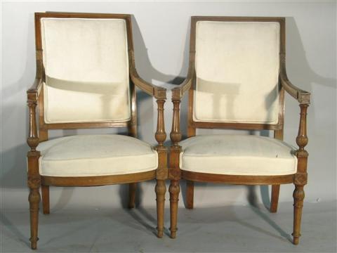 Appraisal: PAIR OF DIRECTOIRE STYLE FAUTEUIL CHAIRS Twentieth century - h