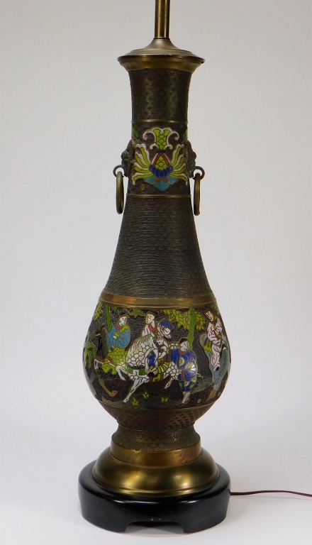 Appraisal: CHINESE CHAMPLEVE ENAMELED BRONZE TABLE LAMP China Early th CenturyBaluster