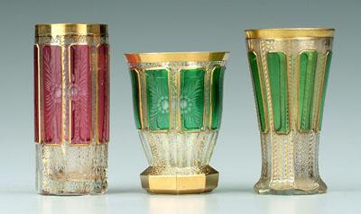 Appraisal: Three cased glass tumblers one with intaglio cut cranberry panels