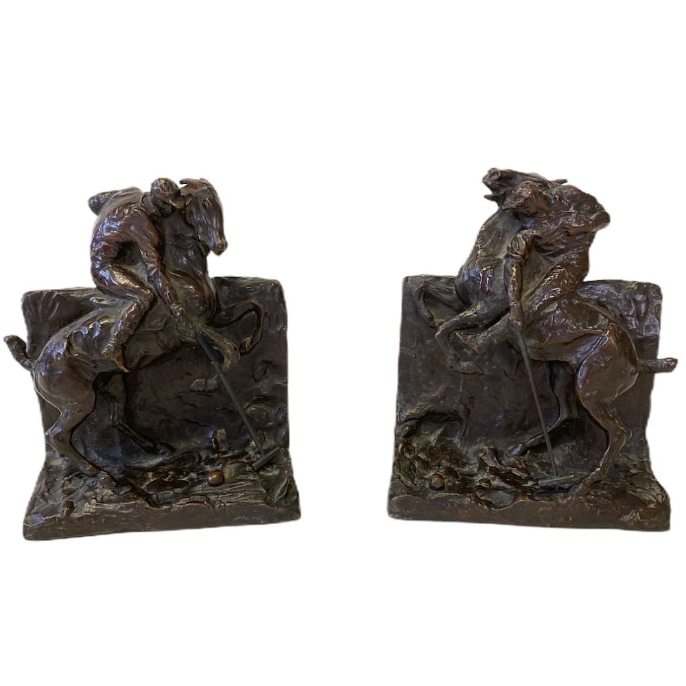 Appraisal: Bronze Equestrian Pollo Player Book Ends Two Bronze Bookends Each