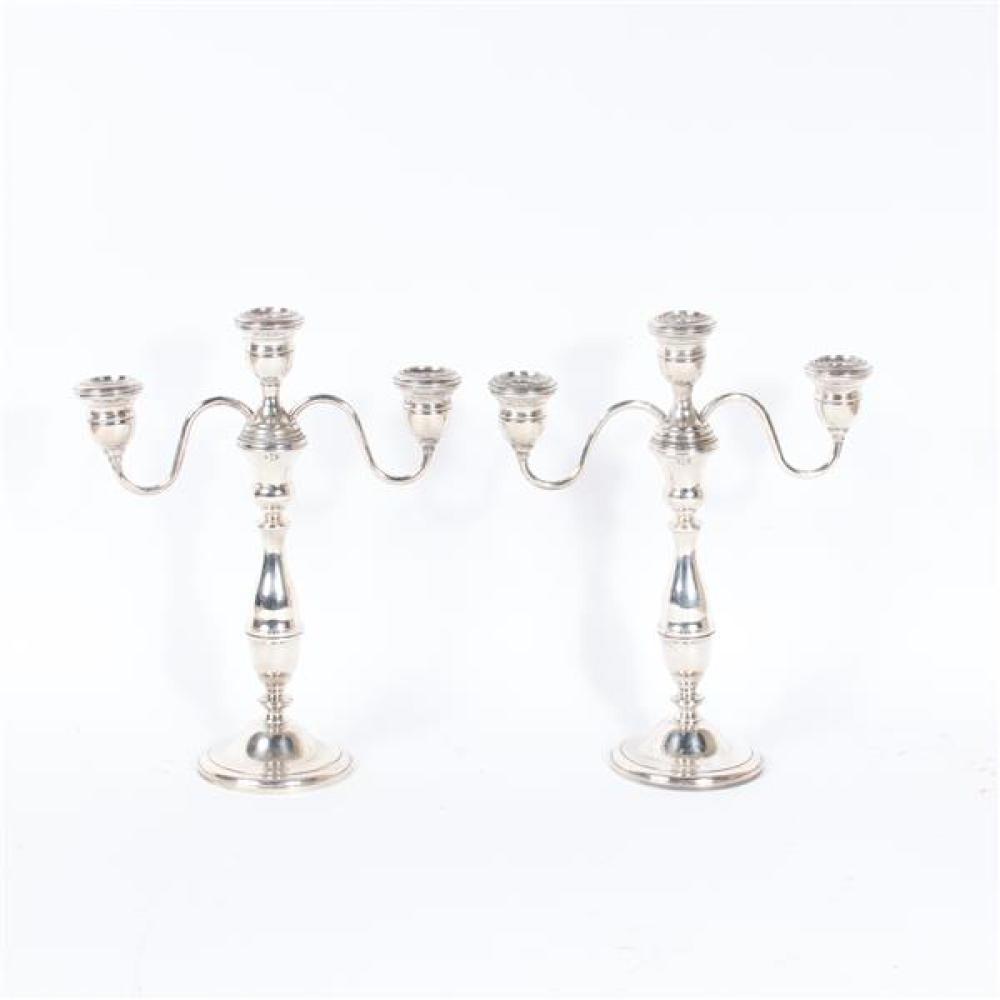 Appraisal: PAIR WESTMORLAND STERLING SILVER WEIGHTED LIGHT CANDELABRA Pair Westmorland sterling