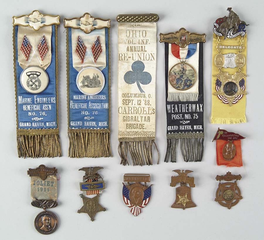 Appraisal: LARGE LOT OF GAR AND VETERAN RIBBONS MEDALS AND MEMORABILIA