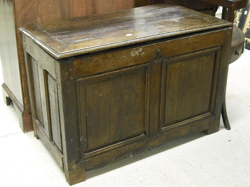 Appraisal: Small th century oak coffer the moulded top over two