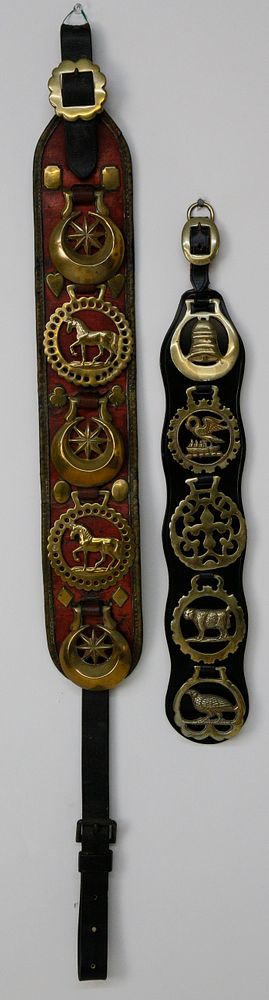 Appraisal: Two Decorative Horse Brasses on Leather Straps Two Decorative Horse