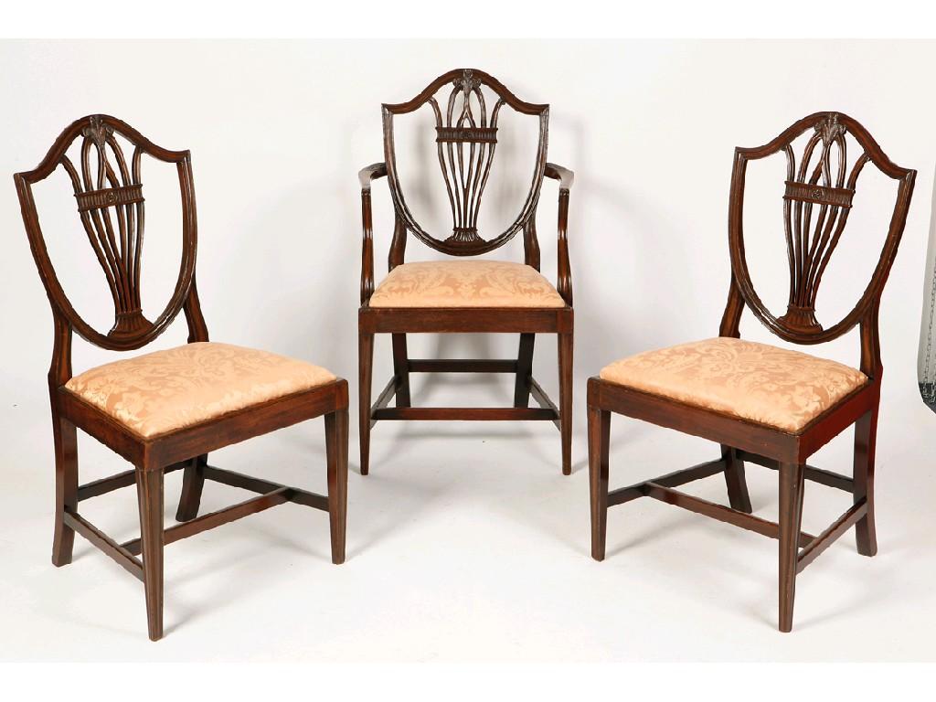 Appraisal: A SET OF SIX MAHOGANY HEPPLEWHITE STYLE DINING CHAIRS each