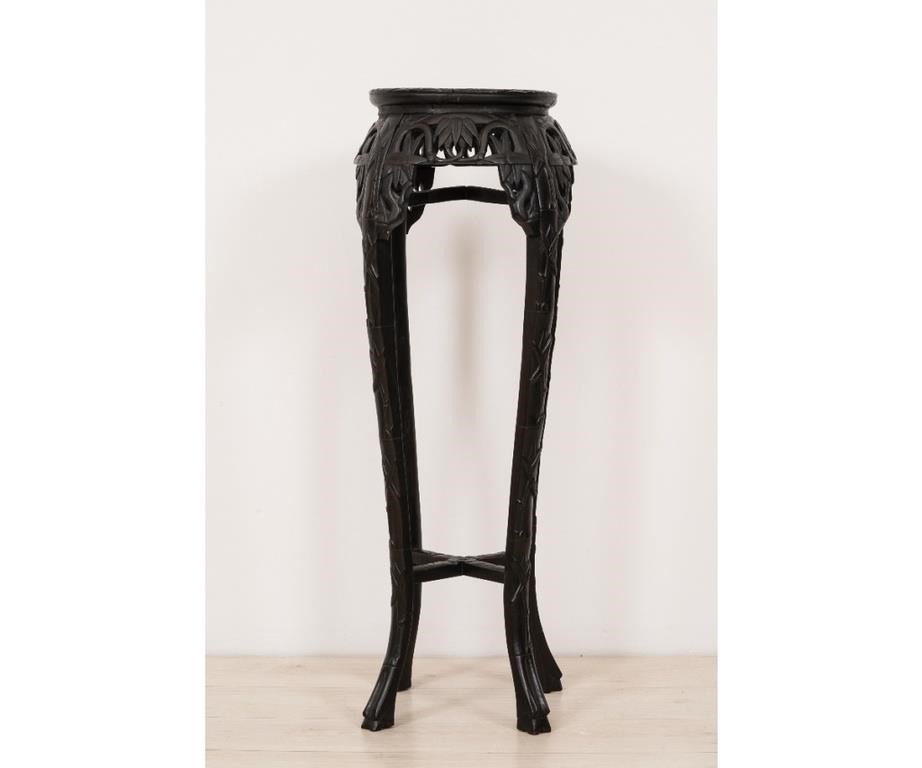 Appraisal: Hand carved Chinese pedestal plant stand having a marble insert