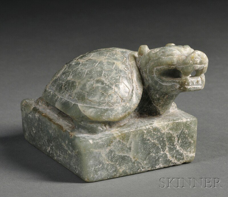 Appraisal: Soapstone Seal China th century depicting a mythical beast ht