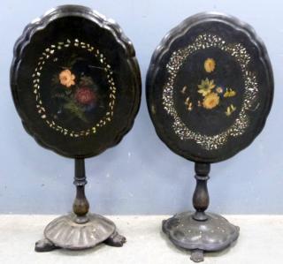 Appraisal: Two Victorian black lacquered papier mache and wood tables with