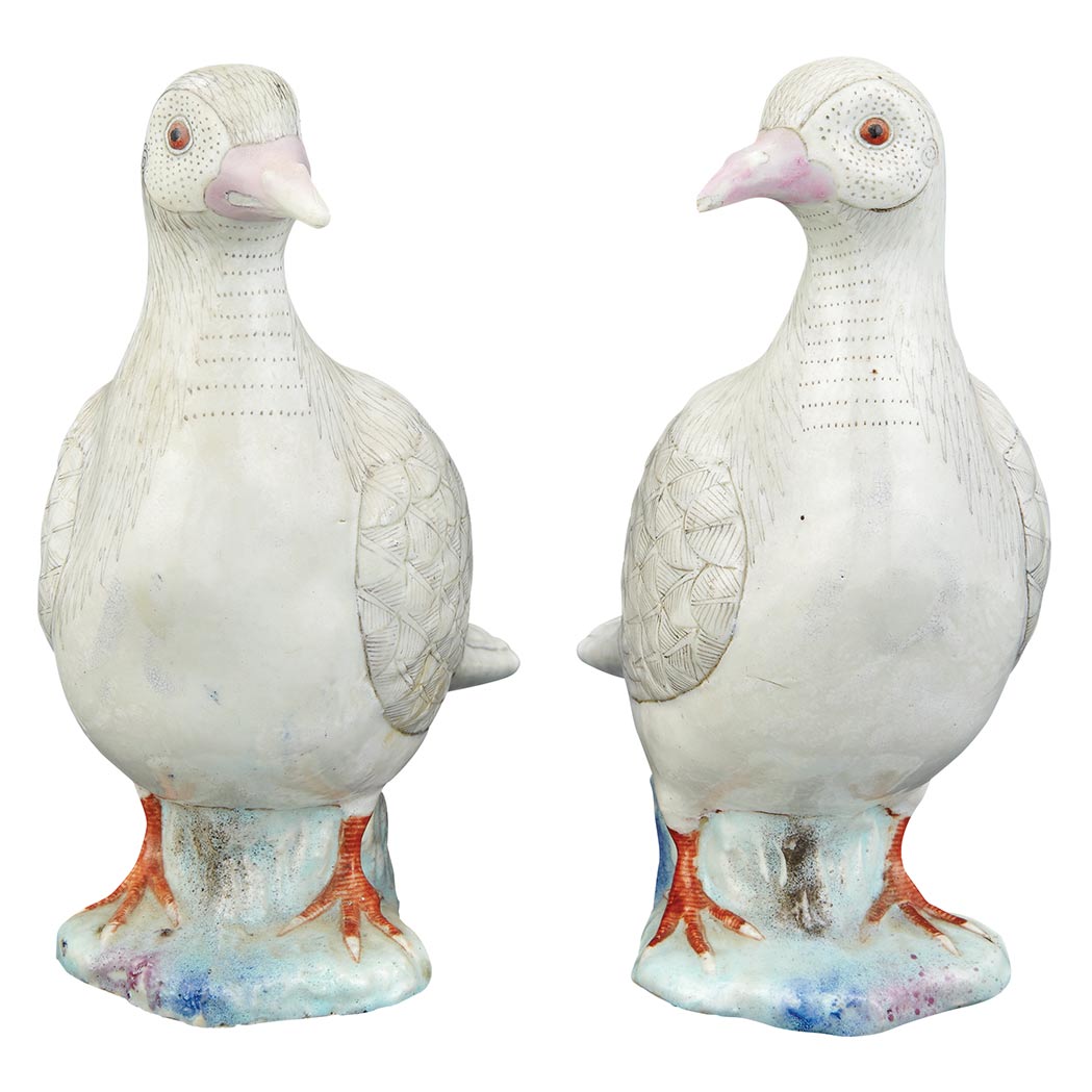 Appraisal: Two Similar Chinese Famille Rose Glazed Porcelain Pigeons th Century