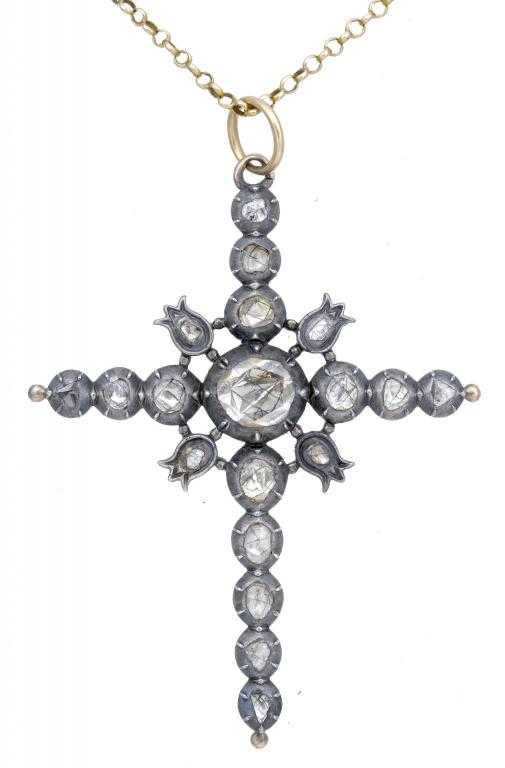 Appraisal: AN ANTIQUE ROSE DIAMOND CROSS th c on later gold