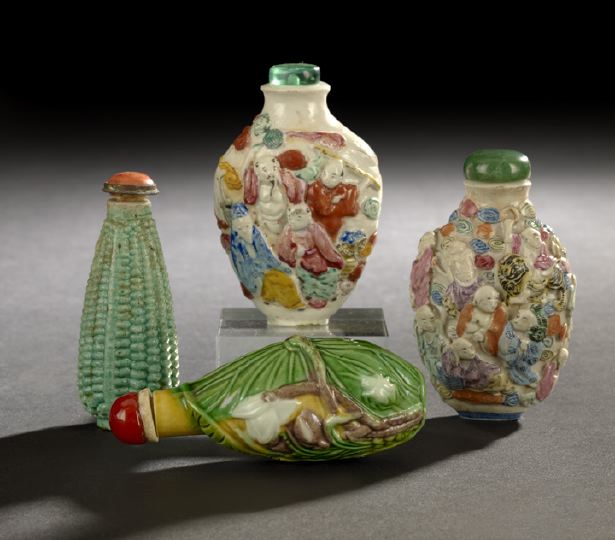 Appraisal: Group of Four Molded Porcelain Snuff Bottles th century including