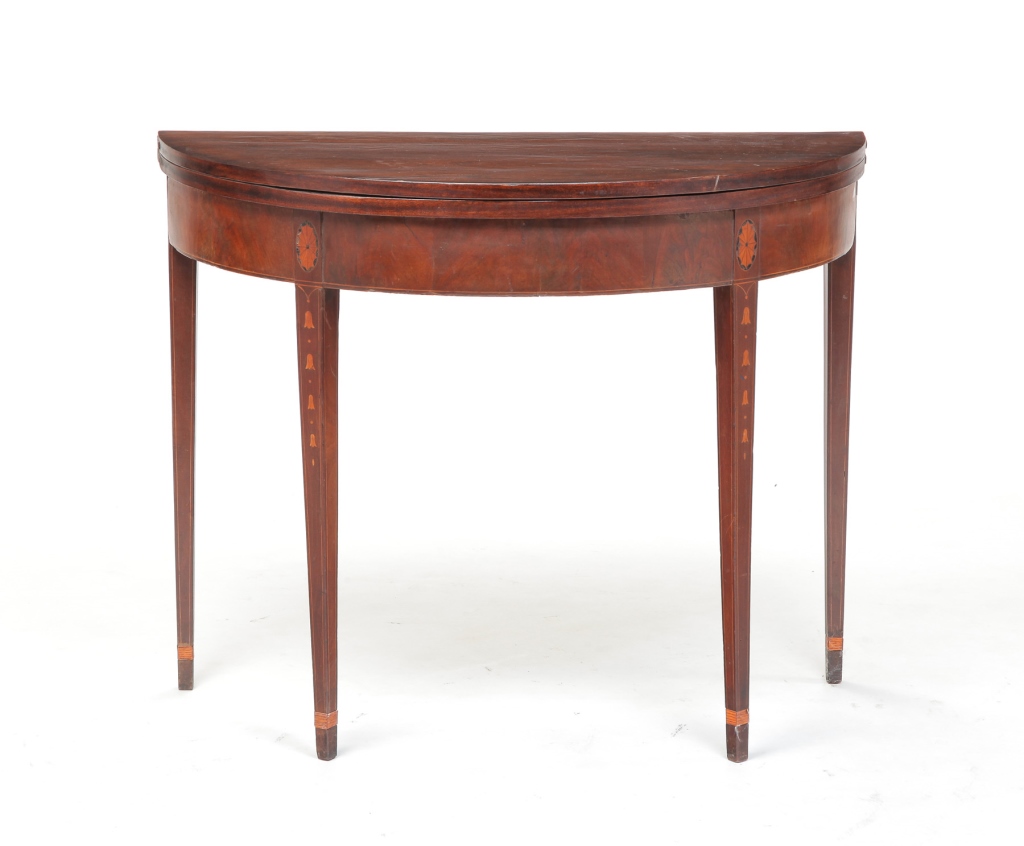 Appraisal: Late th-early th century pine with mahogany veneer Demilune with