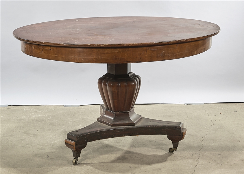 Appraisal: Antique oval pedestal table on tripod caster base x x