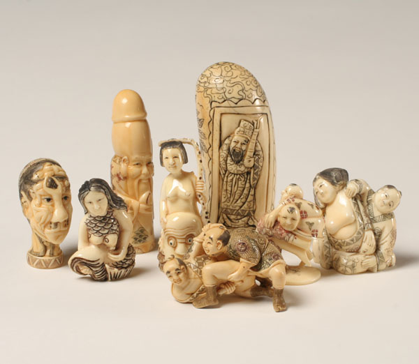 Appraisal: Japanese carved netsuke some homo erotic Tallest